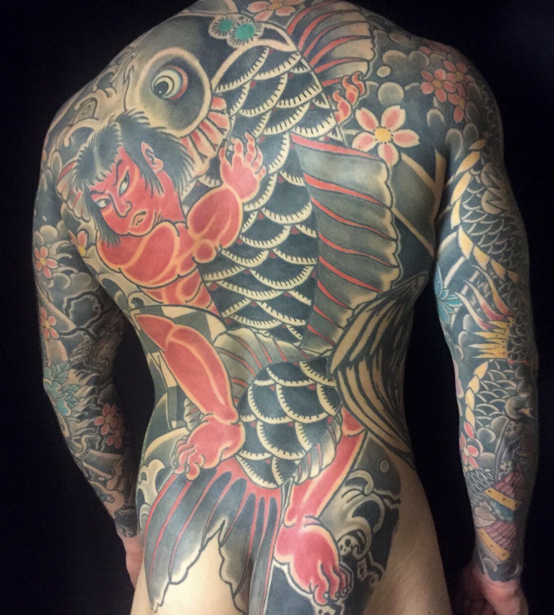 Japanese eagle and warrior backpiece with full sleeves