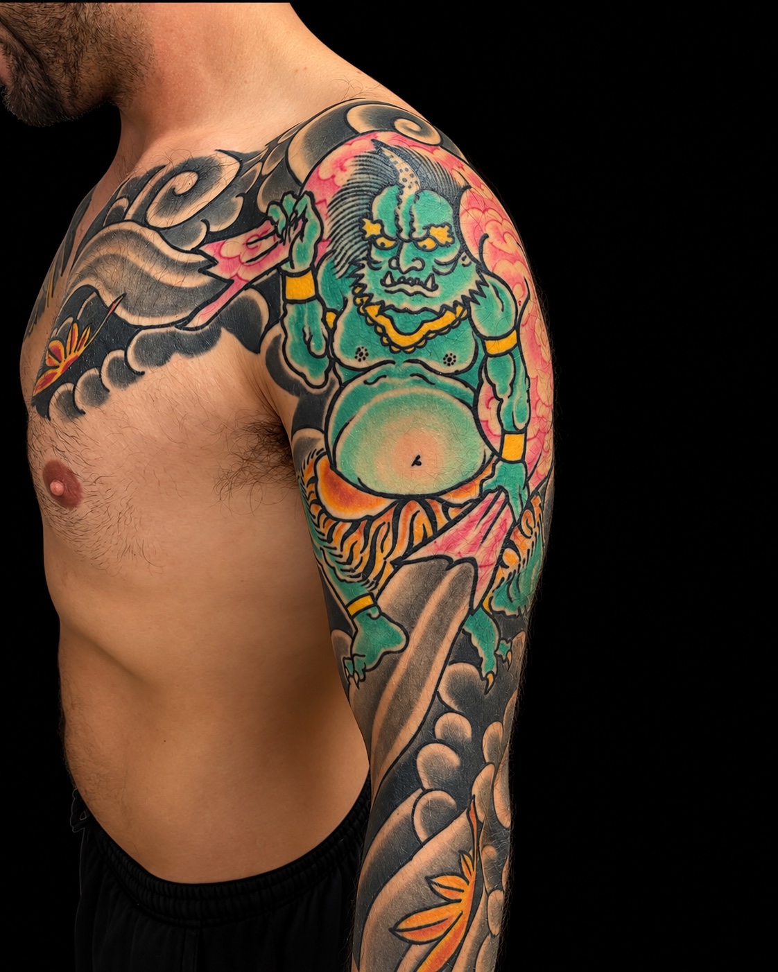 Green oni Japanese sleeve tattoo