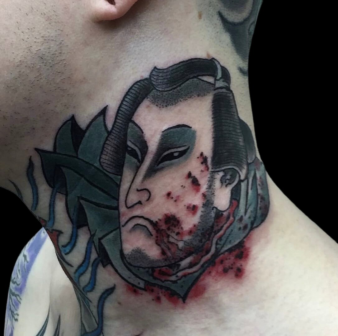 Colour Japanese namakubi tattoo